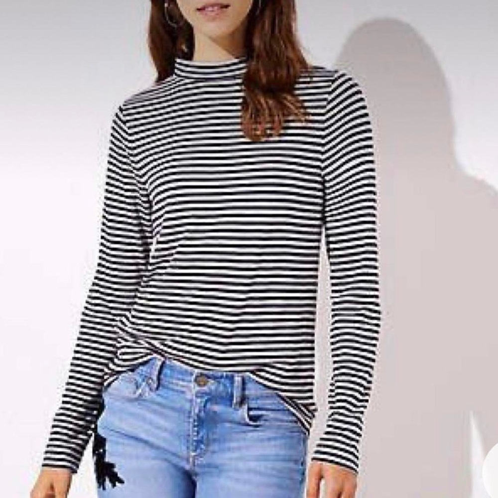 Striped Button Back Mock Neck Top
